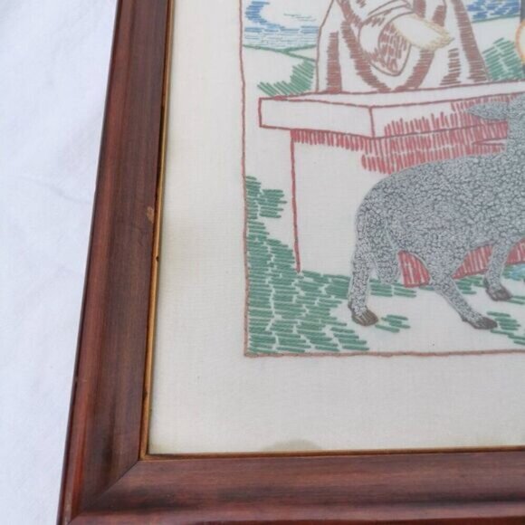 Framed Holy Family Nativity Needlepoint Vintage, Christmas Angels Embroidery - Picture 2 of 10